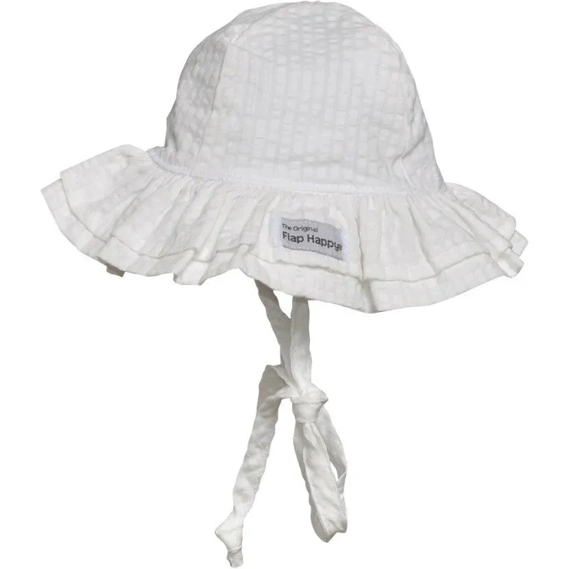 UPF 50  Double Ruffle Hat, Vanilla Stripe Seersucker