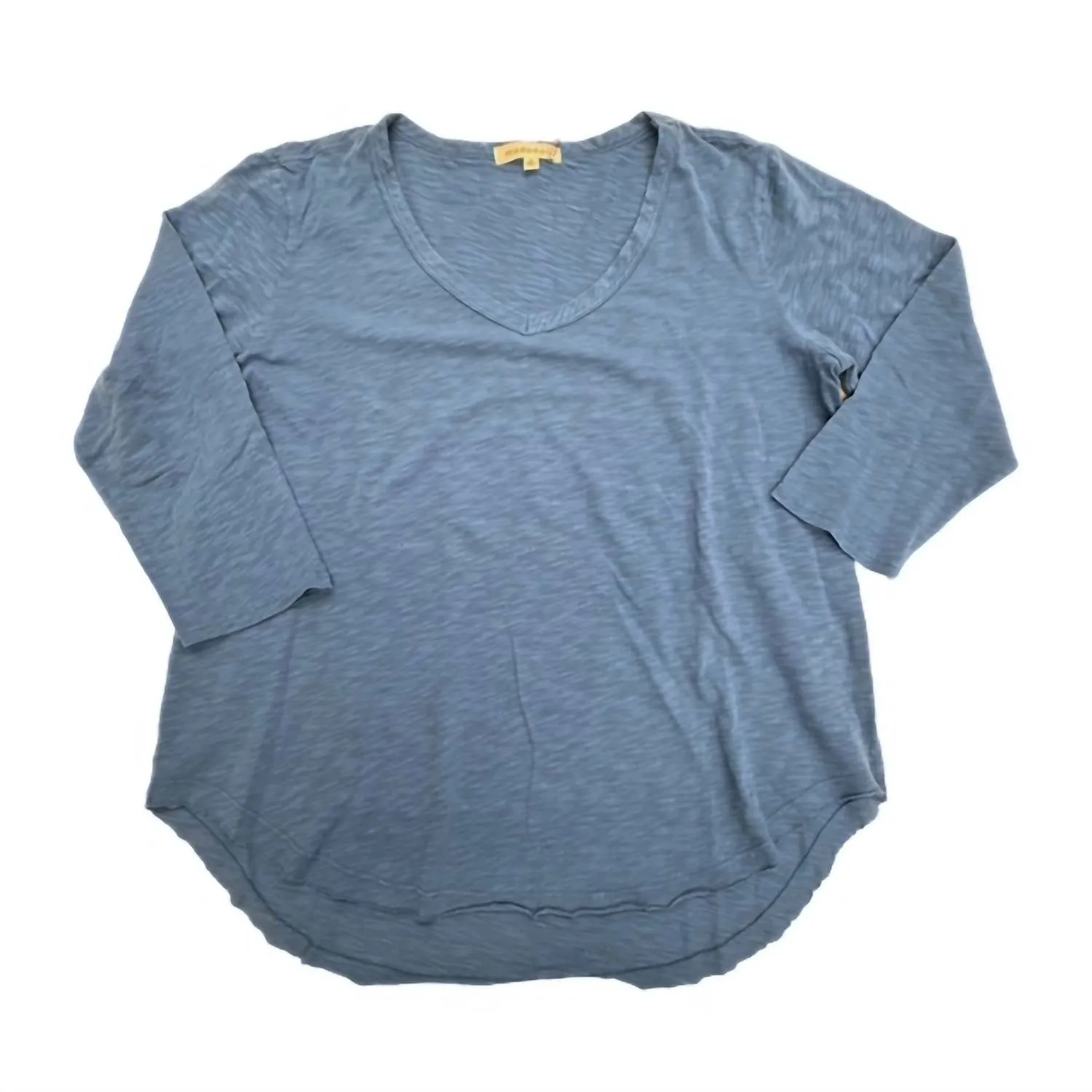 V-Neck Curve Hem Tee In River Blue