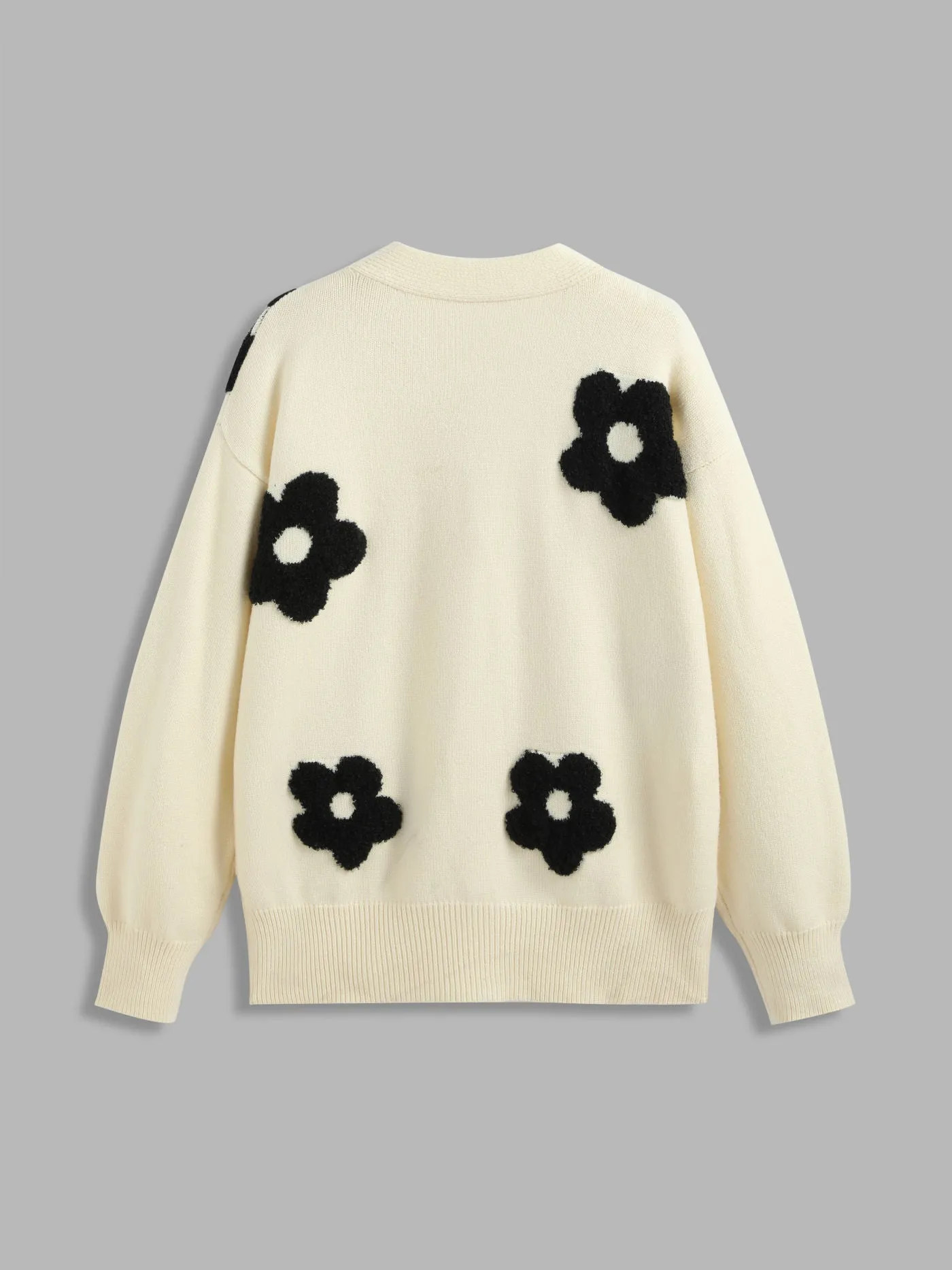 V-neck Graphic Floral Button Cardigan
