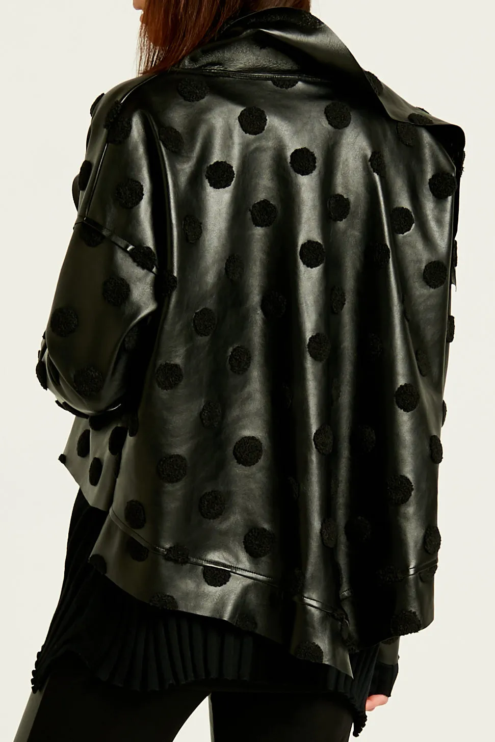 Vegan Leather Cropped Asymmetrical Dots Jacket