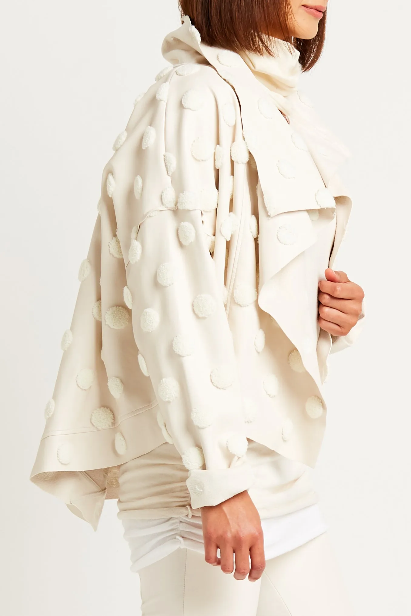 Vegan Leather Cropped Asymmetrical Dots Jacket