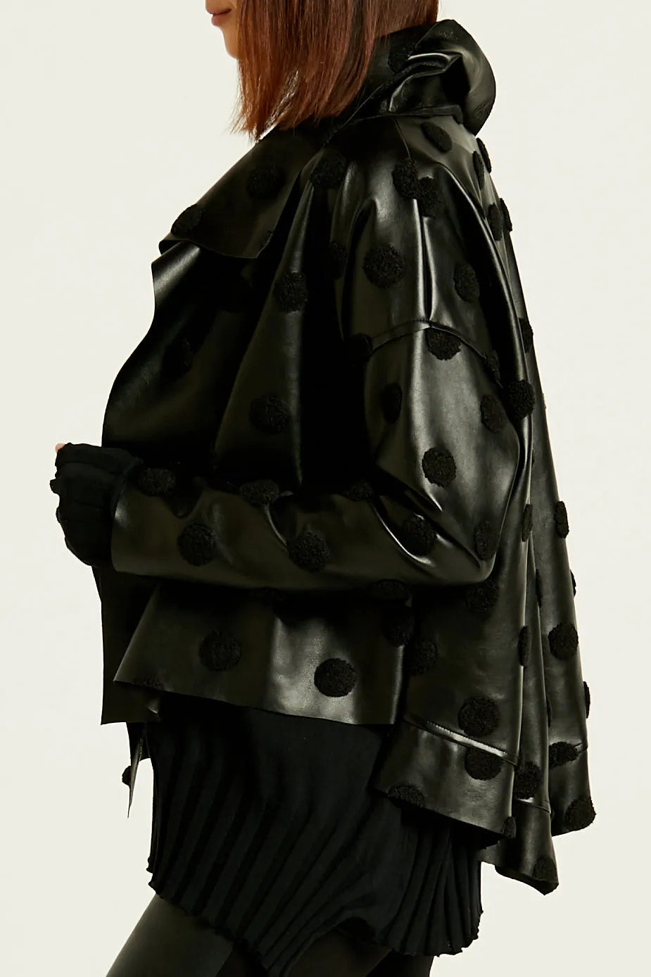 Vegan Leather Cropped Asymmetrical Dots Jacket