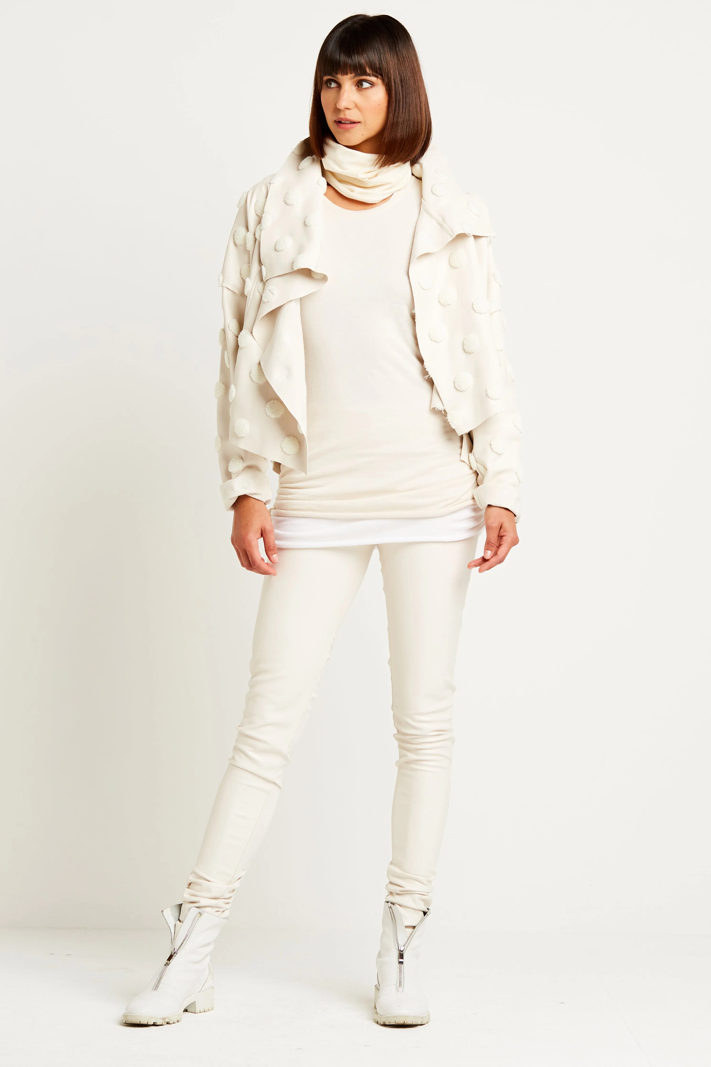 Vegan Leather Cropped Asymmetrical Dots Jacket