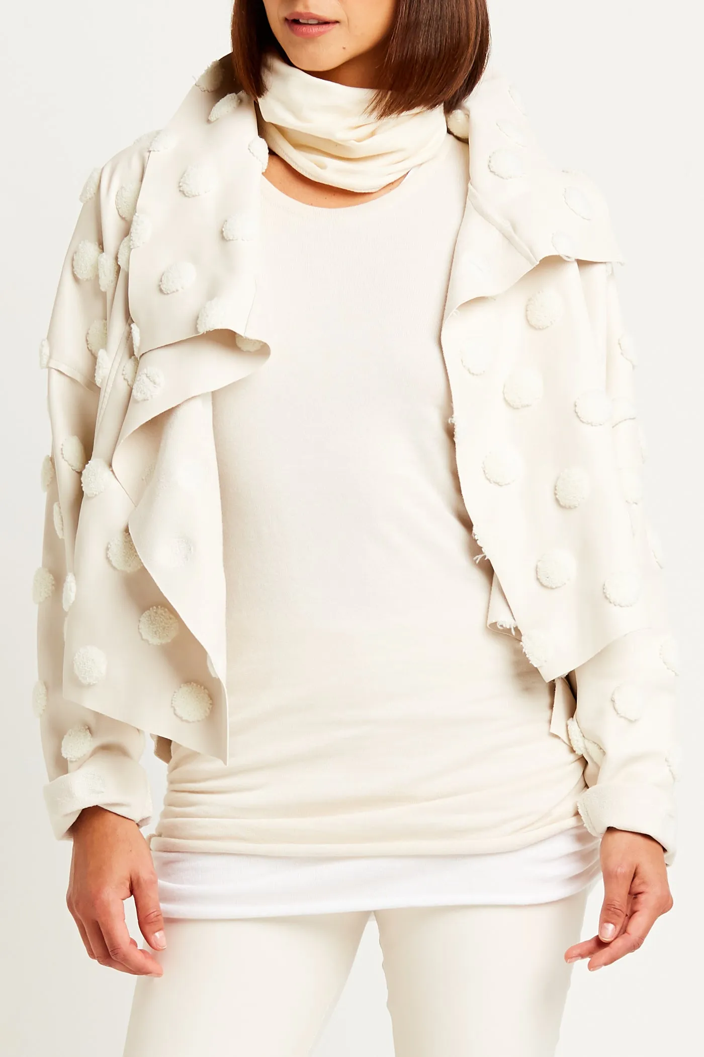 Vegan Leather Cropped Asymmetrical Dots Jacket