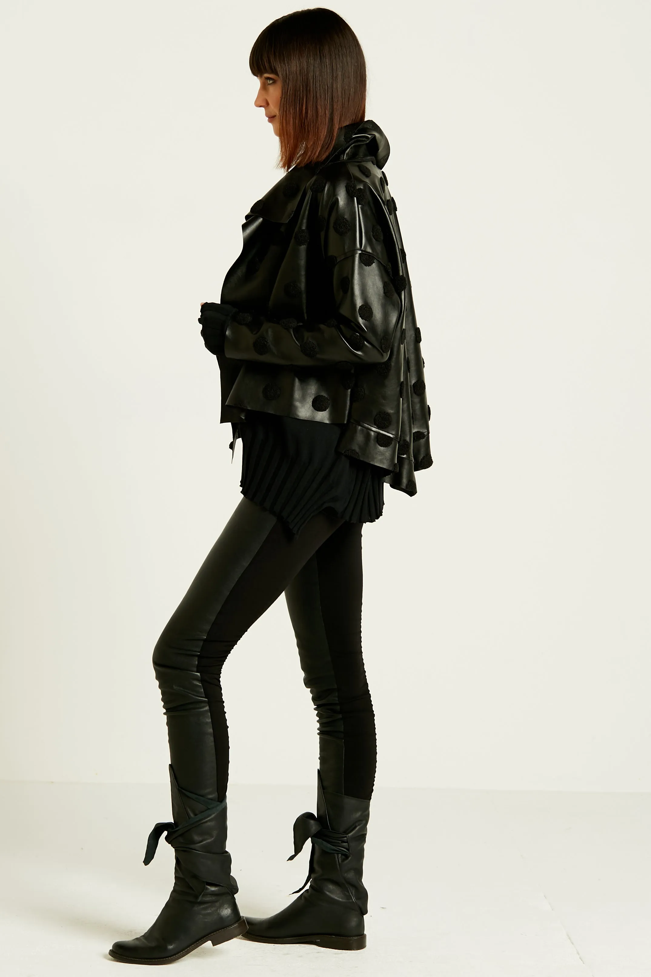 Vegan Leather Cropped Asymmetrical Dots Jacket