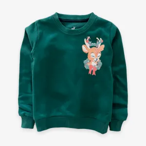 Velvet Fawn Gangs All Deer Classic Kids Pullover in Evergreen