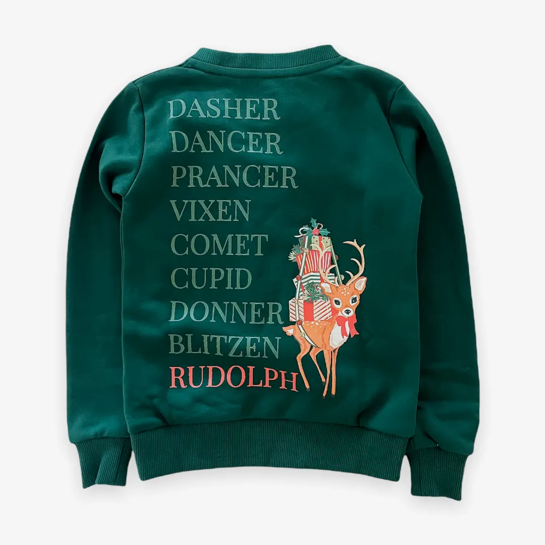 Velvet Fawn Gangs All Deer Classic Kids Pullover in Evergreen