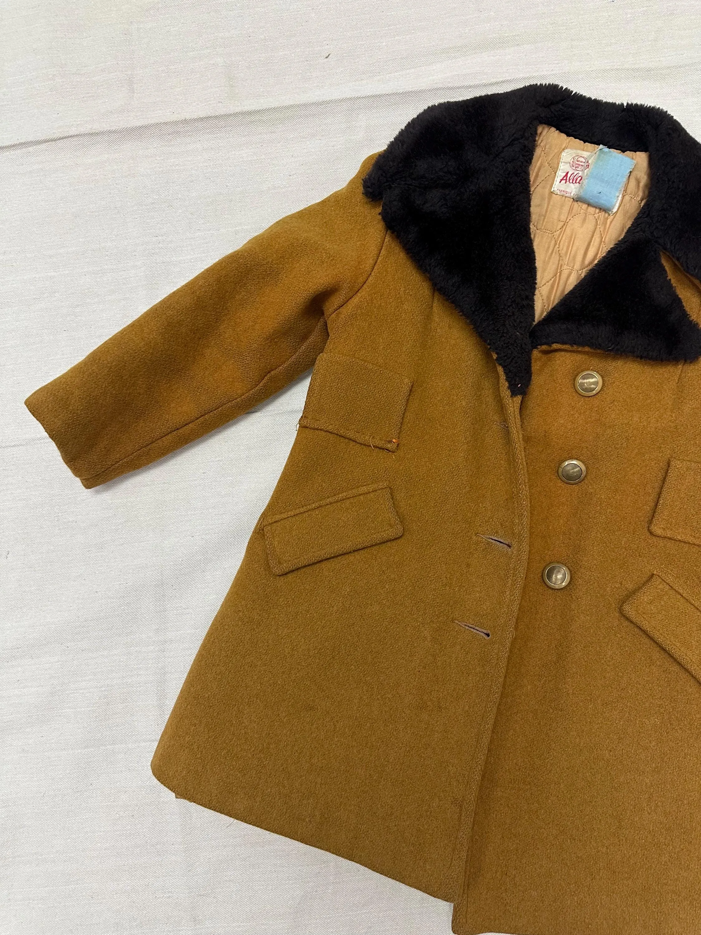 Vintage 1950s Kids Mustard Yellow Peacoat | Size 3 | Made in Winnipeg Canada