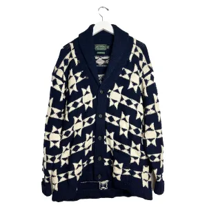 Vintage Chunky Hand Knit Intarsia Cardigan Sweater