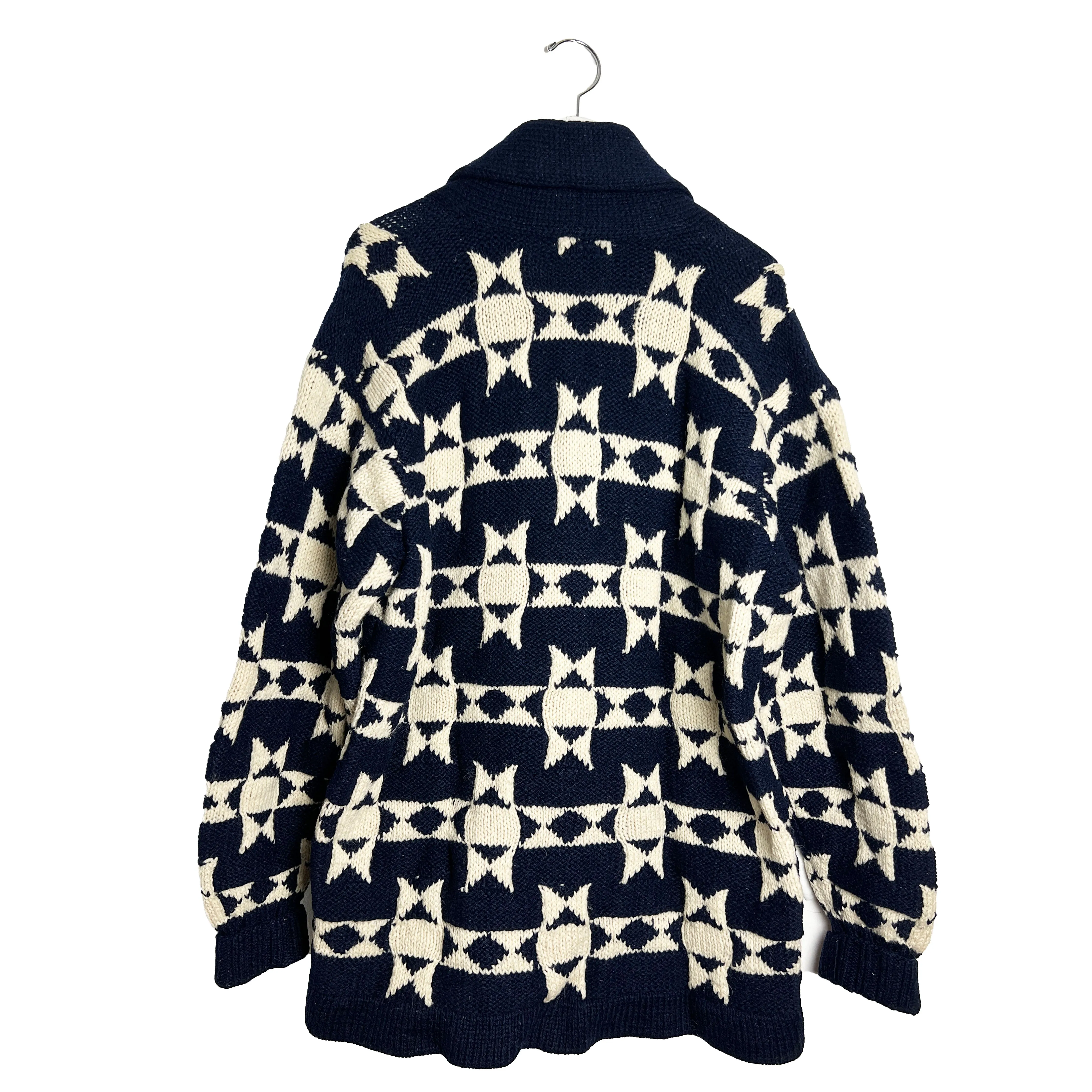 Vintage Chunky Hand Knit Intarsia Cardigan Sweater