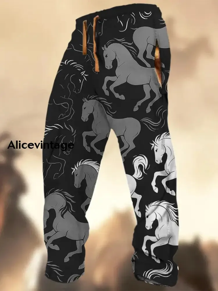 Vintage Dreby Horse Retro Print Texture Logo Striped Casual Sweatpants