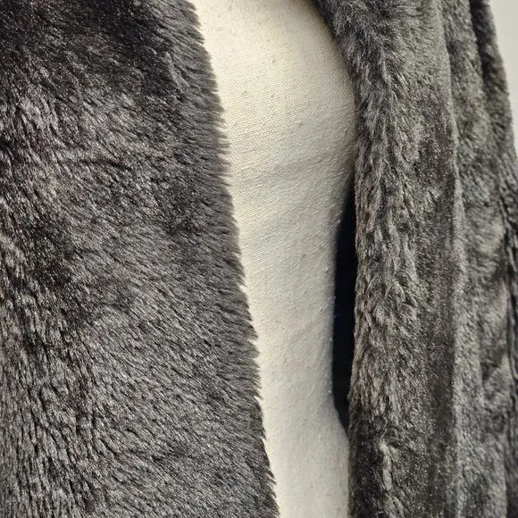 Vintage Faux Fur Hand Sewn Open Front Jacket Womens XL Brown Outerwear Winter
