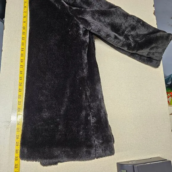 Vintage Faux Fur Hand Sewn Open Front Jacket Womens XL Brown Outerwear Winter