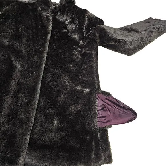 Vintage Faux Fur Hand Sewn Open Front Jacket Womens XL Brown Outerwear Winter