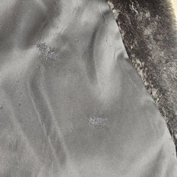 Vintage Faux Fur Hand Sewn Open Front Jacket Womens XL Brown Outerwear Winter