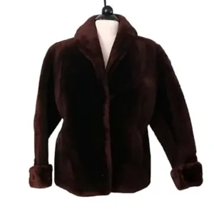 Vintage Faux Fur Mink Jacket Coat Indie Sleaze Brown Plush