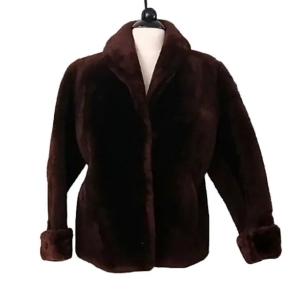 Vintage Faux Fur Mink Jacket Coat Indie Sleaze Brown Plush