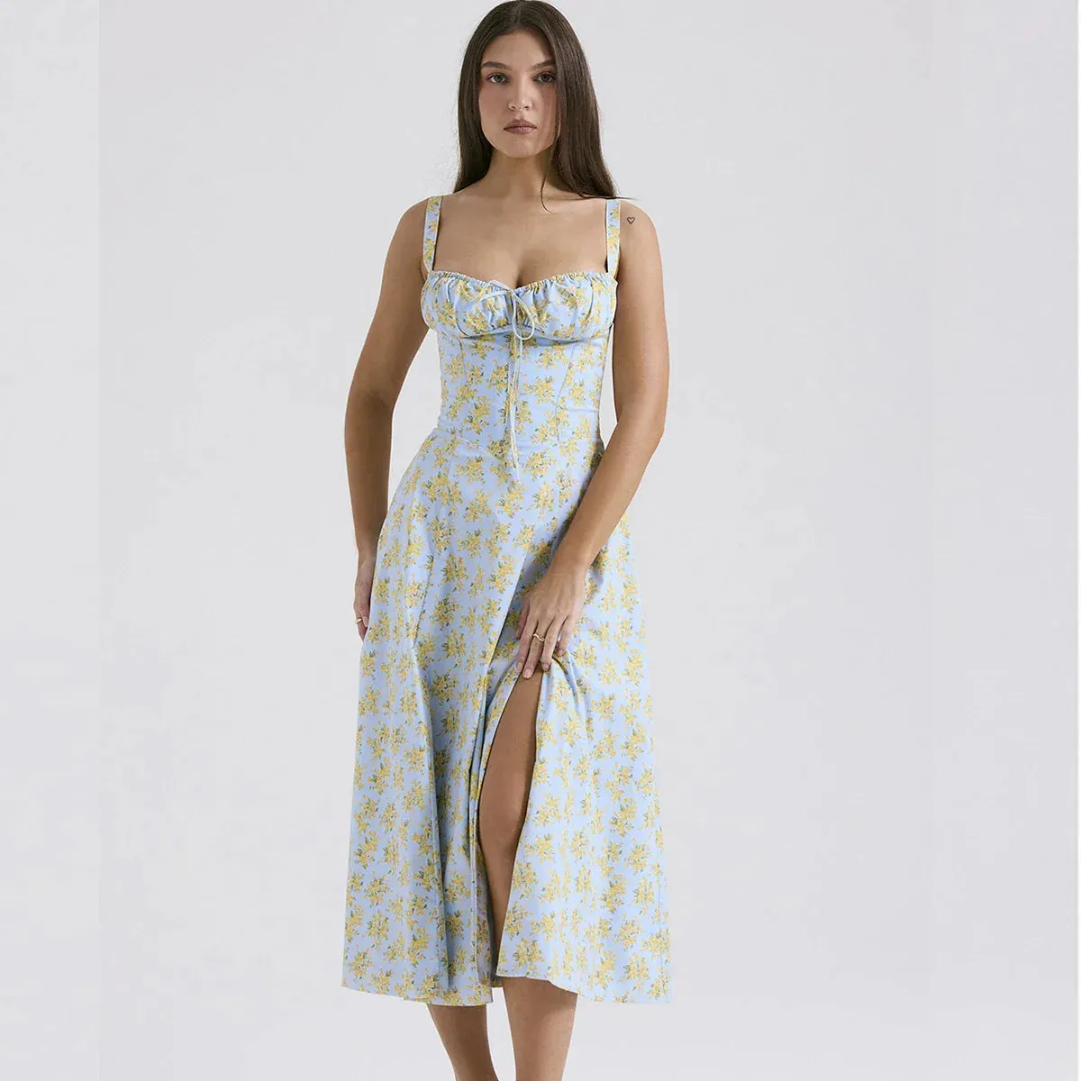 Vintage Summer Print Casual Sexy Backless Maxi Floral Women Dress Dress
