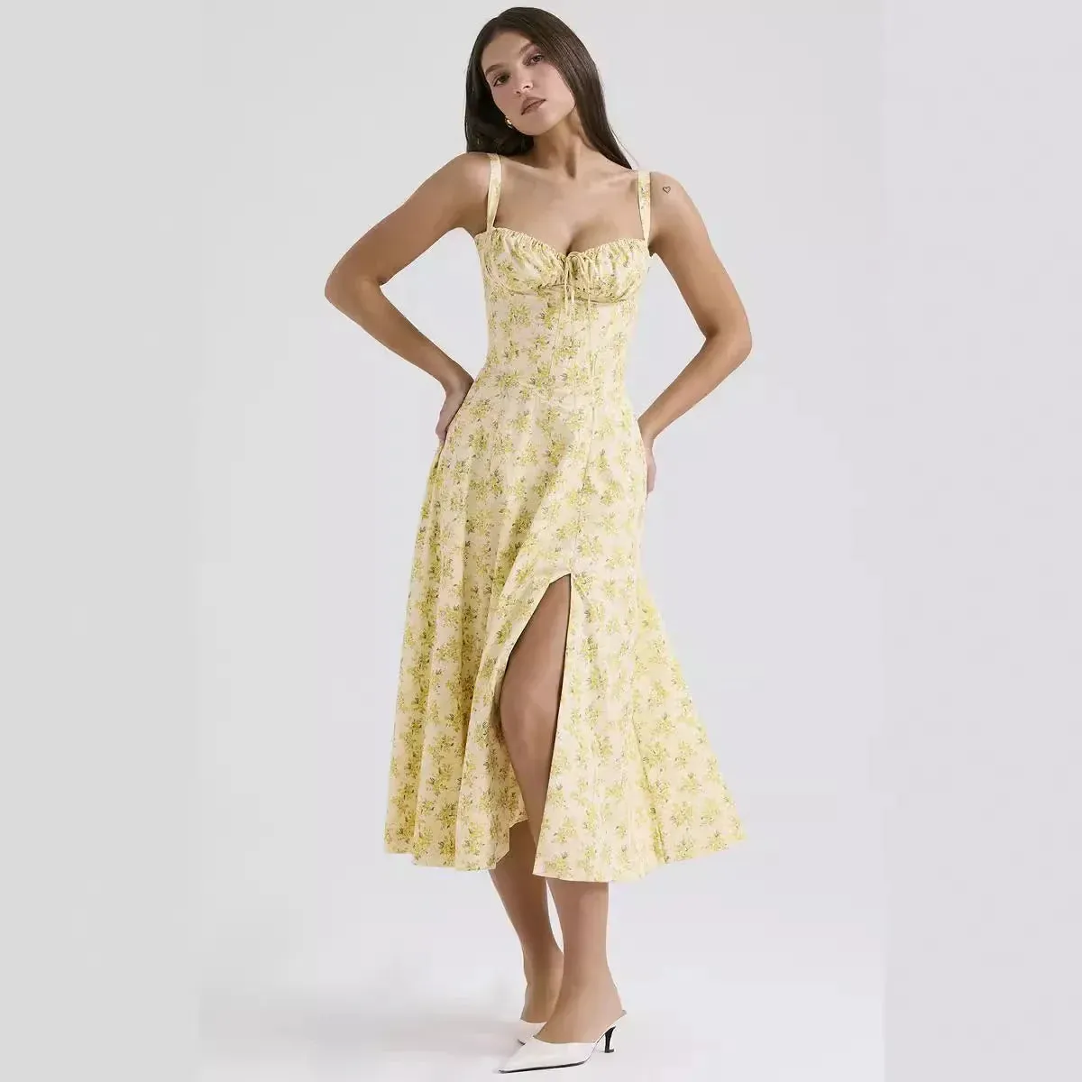 Vintage Summer Print Casual Sexy Backless Maxi Floral Women Dress Dress