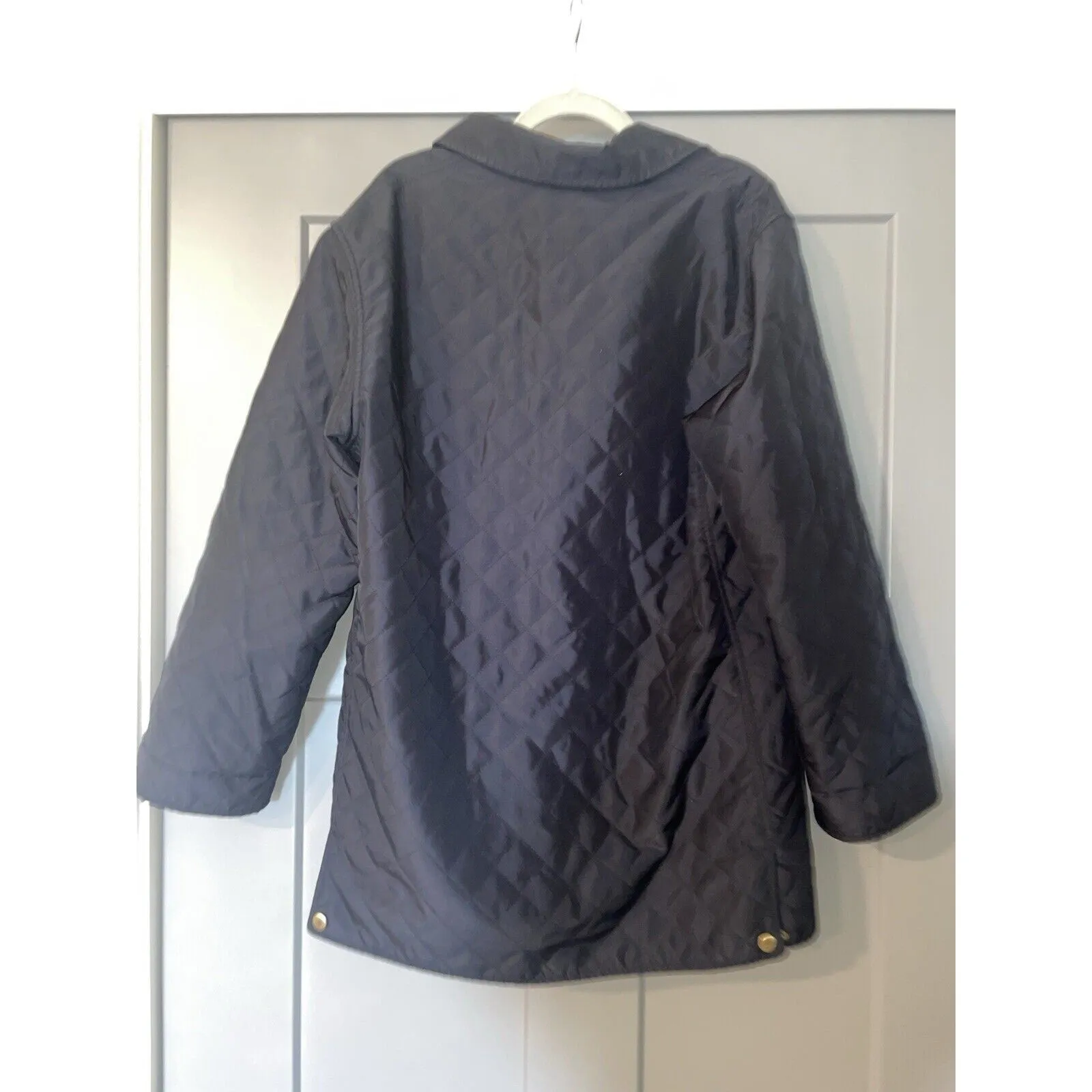 VTG Salvatore Ferragamo Women's Quilted Jacket Navy Blue Gold Button Lightweight - Size Large