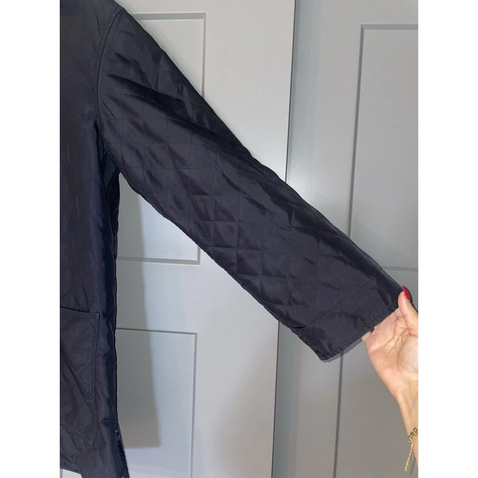 VTG Salvatore Ferragamo Women's Quilted Jacket Navy Blue Gold Button Lightweight - Size Large