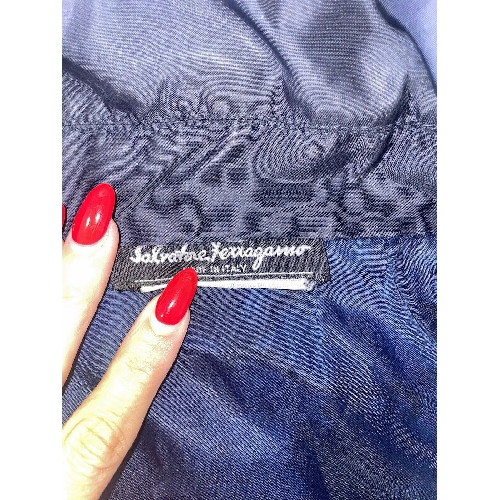 VTG Salvatore Ferragamo Women's Quilted Jacket Navy Blue Gold Button Lightweight - Size Large