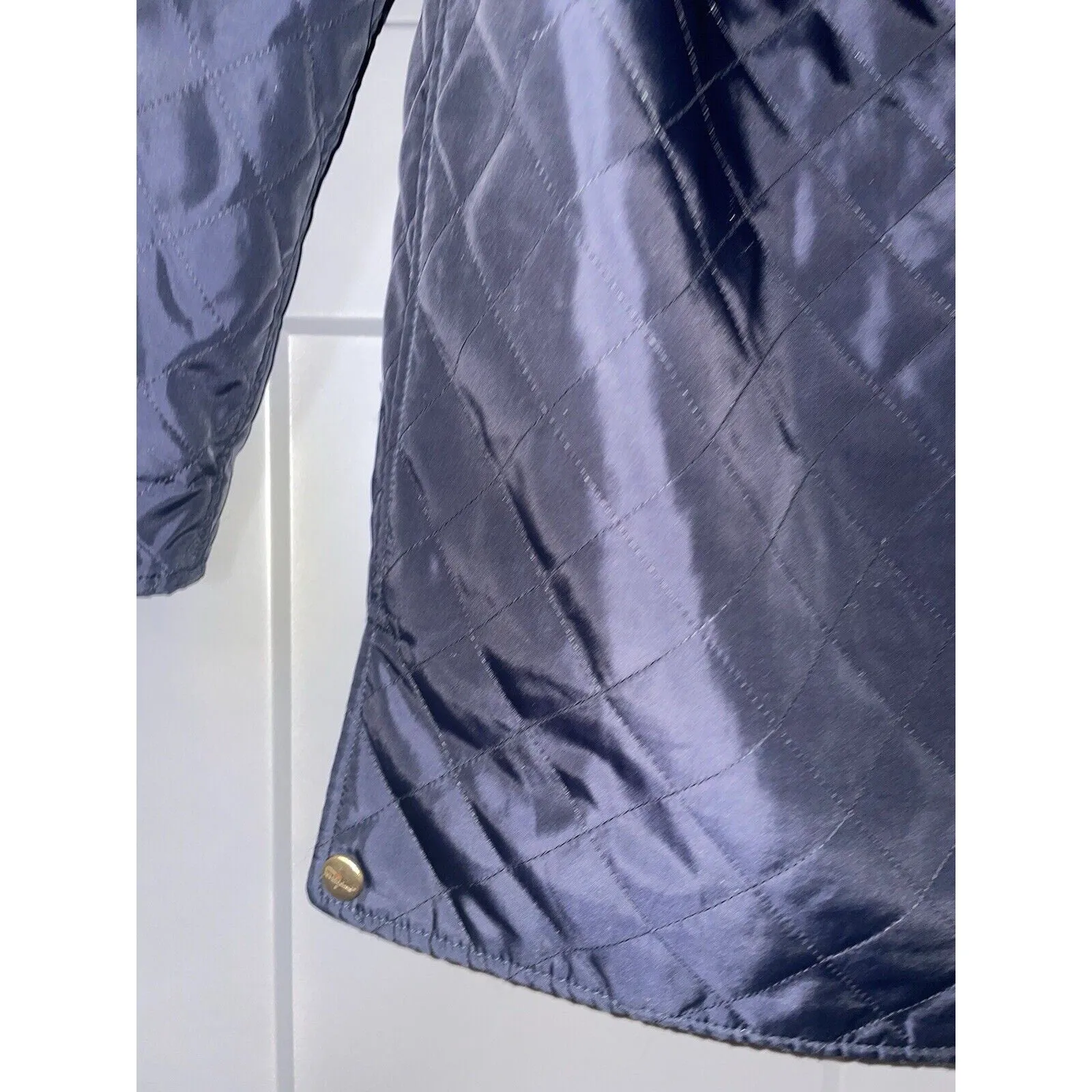 VTG Salvatore Ferragamo Women's Quilted Jacket Navy Blue Gold Button Lightweight - Size Large