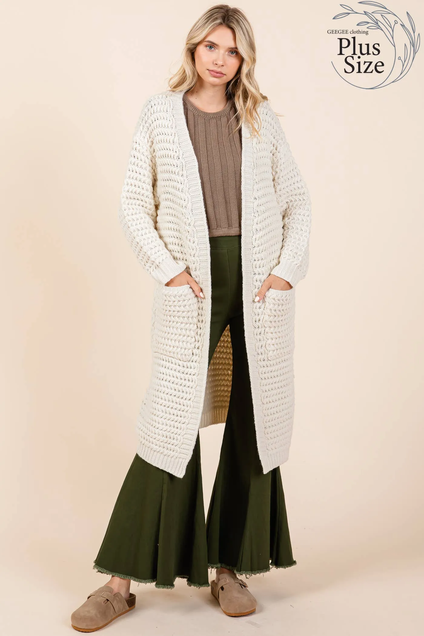 Waffle Knit Long-Body Cardigan
