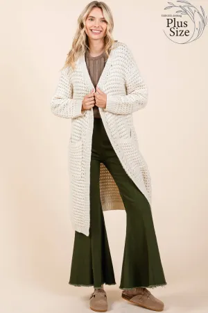 Waffle Knit Long-Body Cardigan