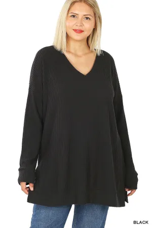 Waffle Knit Sweater in Black