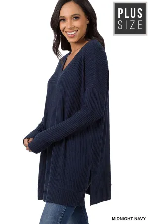 Waffle Knit Sweater in Midnight Blue