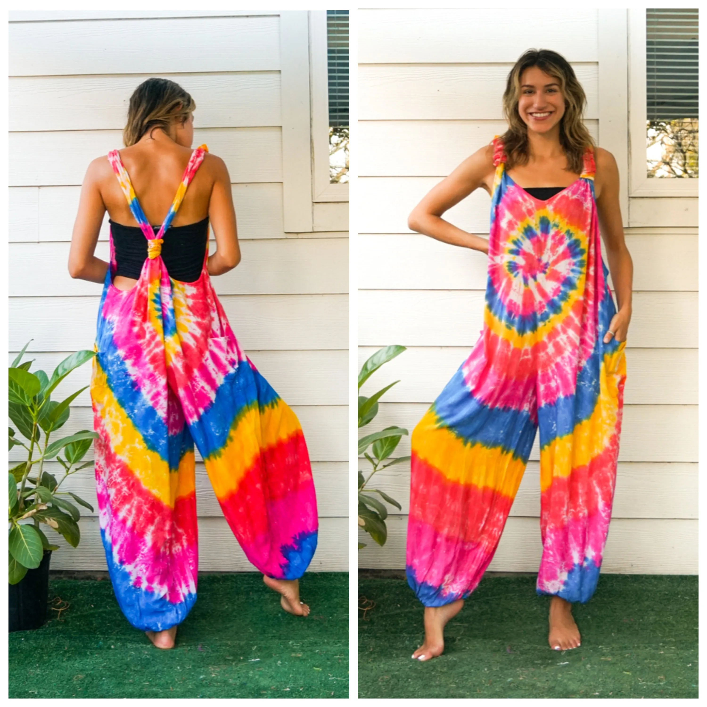 Wanderer’s Dream Hand Dyed Hippie Racerback Dungarees Jumpsuit Romper