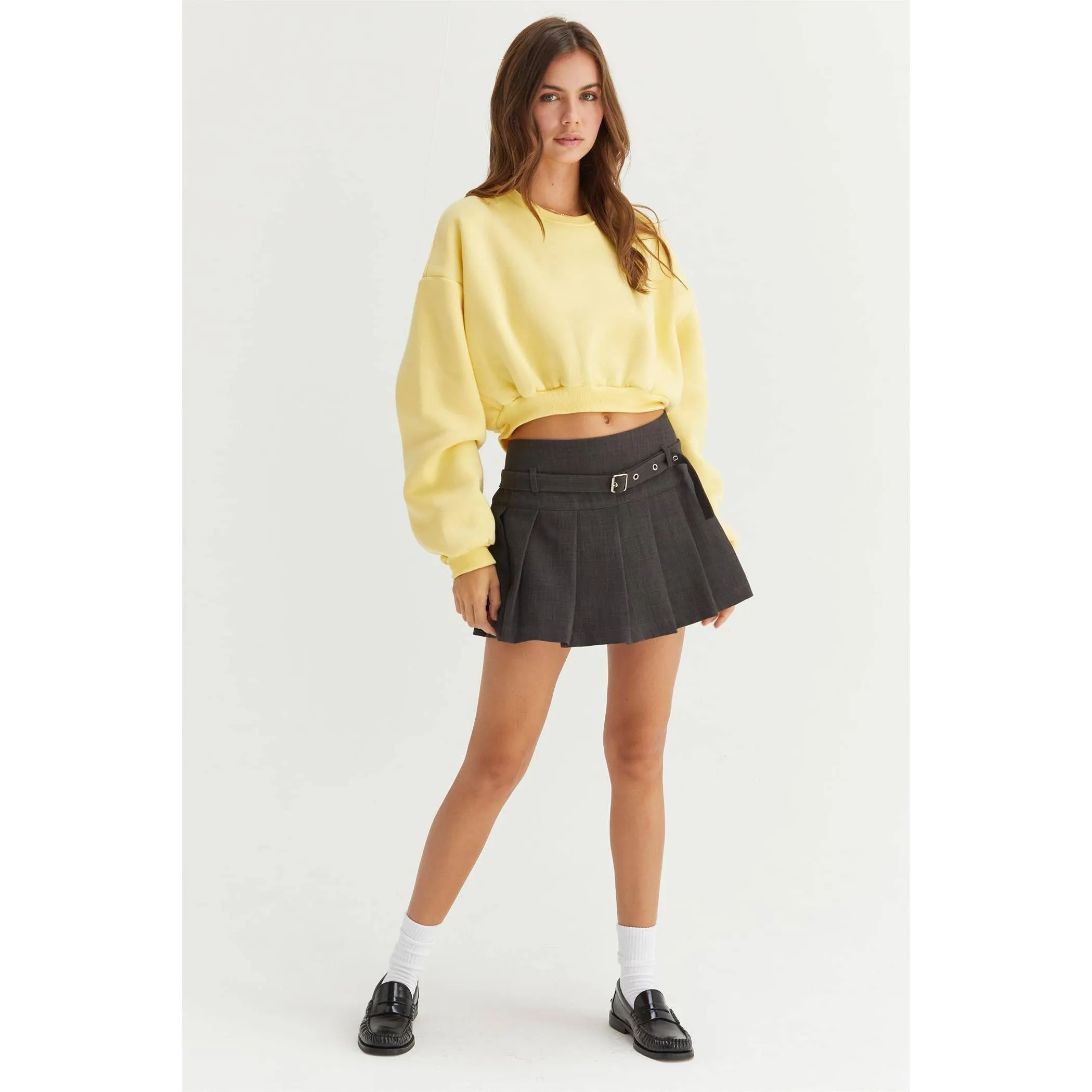 Washed French Terry Cropped HYFVE Sweatshirt: Charcoal