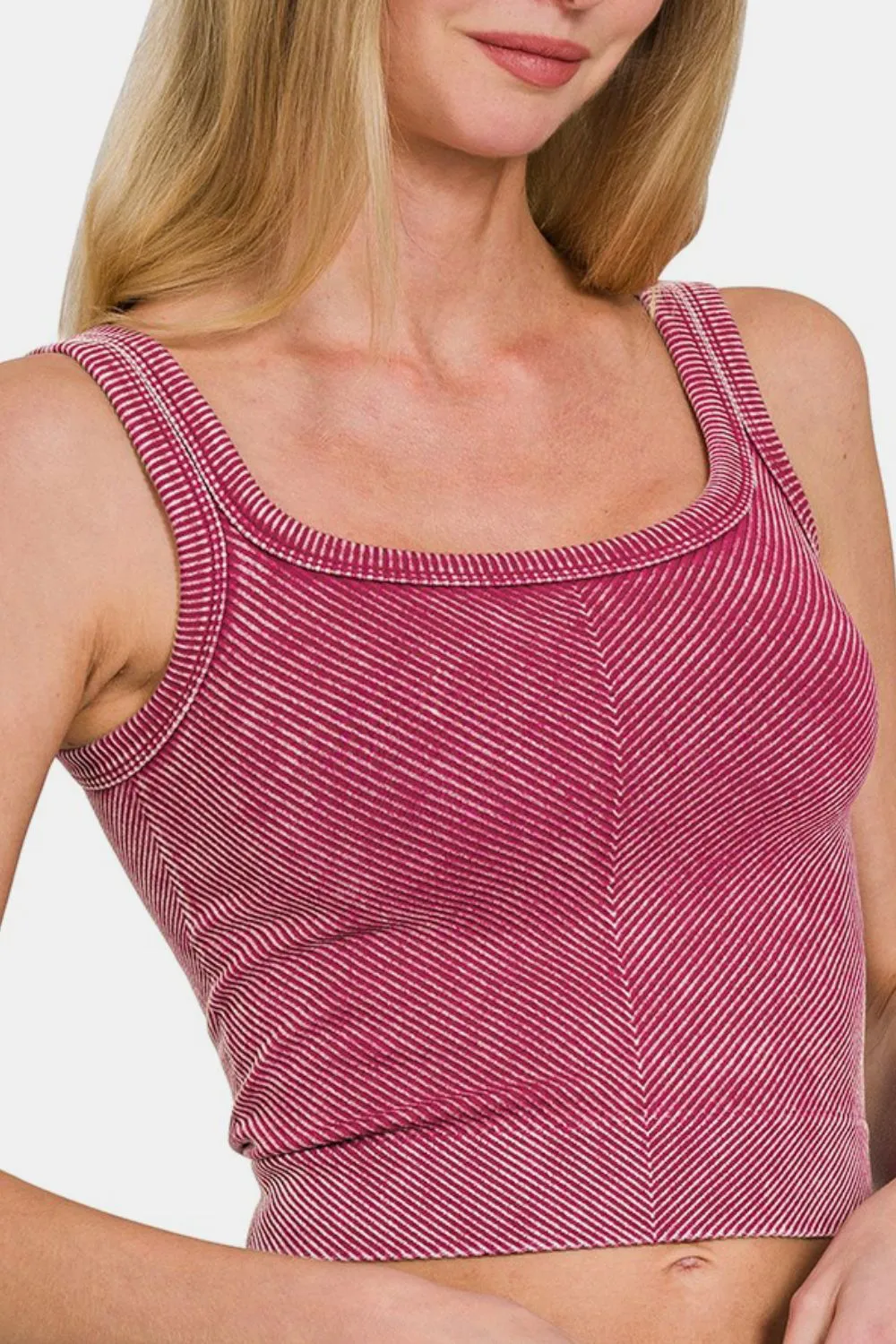 Washed Ribbed Scoop Neck Wide Strap Tank
