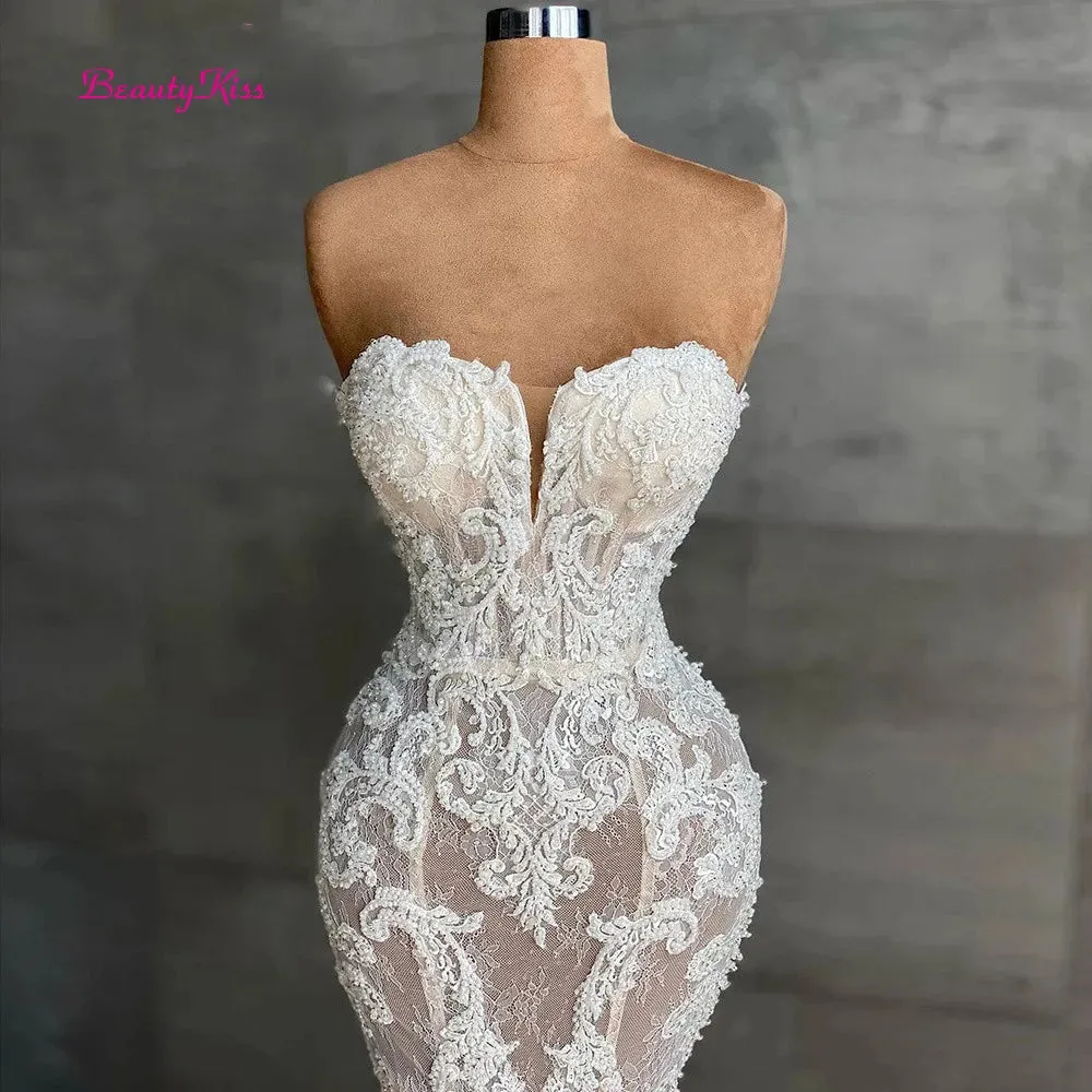 Wedding Dress Luxury Crystals Beaded Bridal Dress Sweetheart Strapless