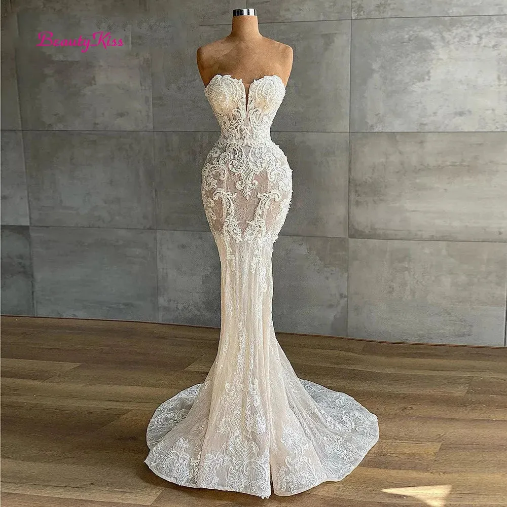 Wedding Dress Luxury Crystals Beaded Bridal Dress Sweetheart Strapless