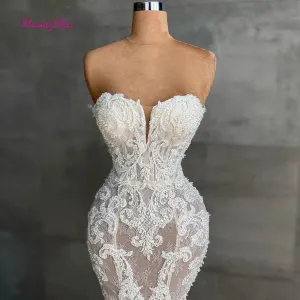 Wedding Dress Luxury Crystals Beaded Bridal Dress Sweetheart Strapless
