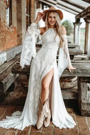 Wedding Dress With Slit Backless Chic Civil Bohemian Wedding Dresses