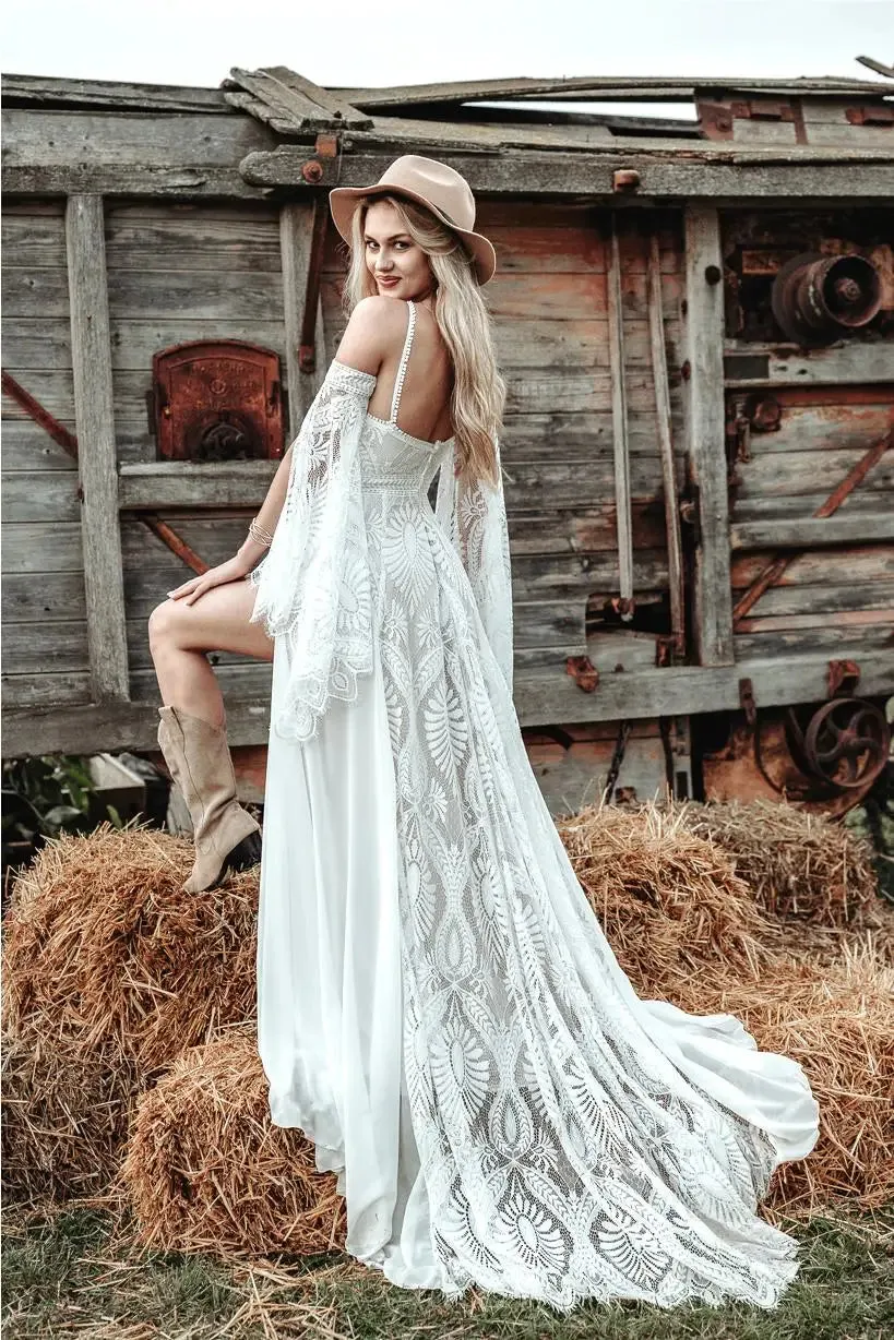 Wedding Dress With Slit Backless Chic Civil Bohemian Wedding Dresses