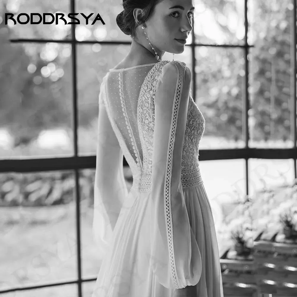 Wedding Dress Women vestidos novias boda Chiffon Long Sleeves Lace Bride