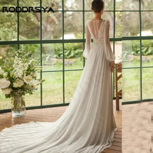 Wedding Dress Women vestidos novias boda Chiffon Long Sleeves Lace Bride