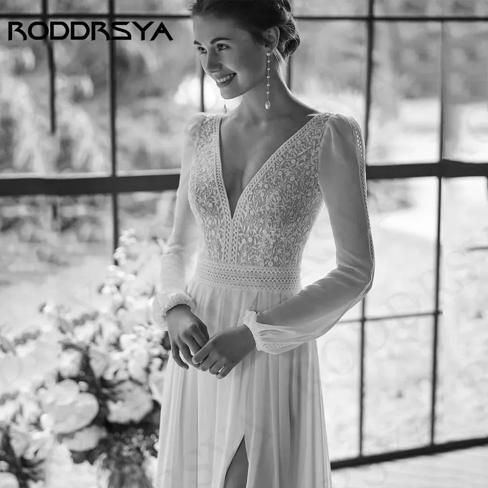 Wedding Dress Women vestidos novias boda Chiffon Long Sleeves Lace Bride