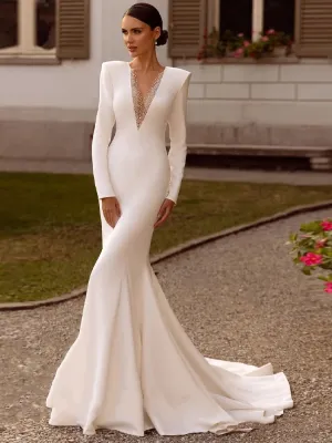 Wedding Dresses Elegant Bridal Gowns Robes Deep V-Neck Backless