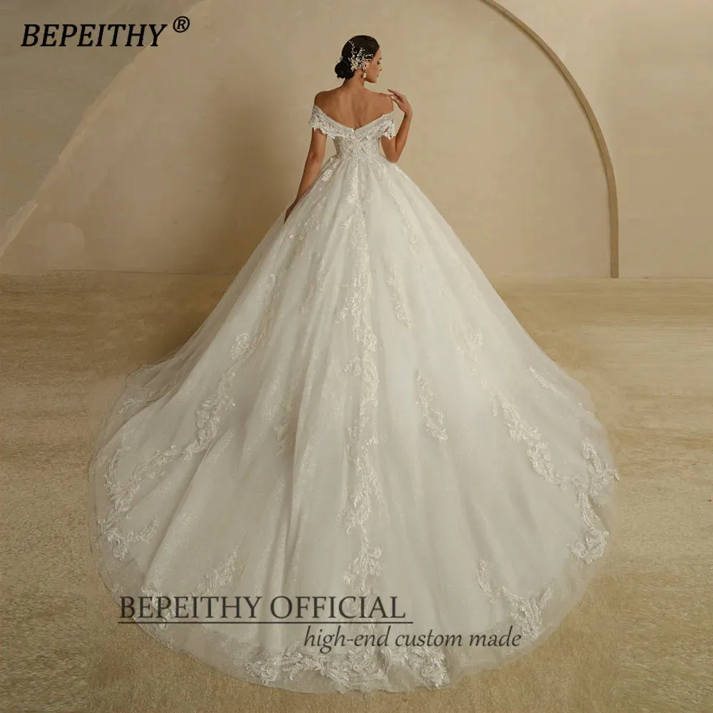 Wedding Dresses For Women Sleeveless Vintage Shinny Glitter Bridal Ball Gown