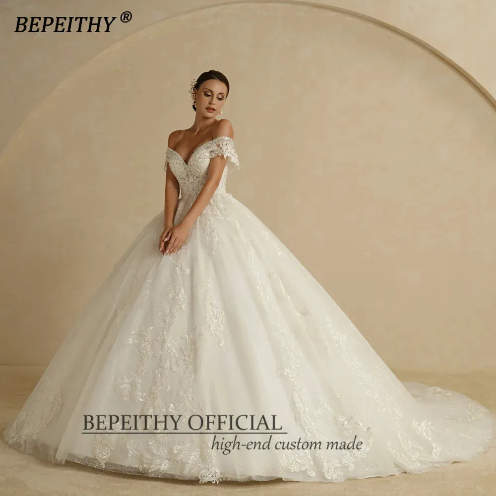 Wedding Dresses For Women Sleeveless Vintage Shinny Glitter Bridal Ball Gown