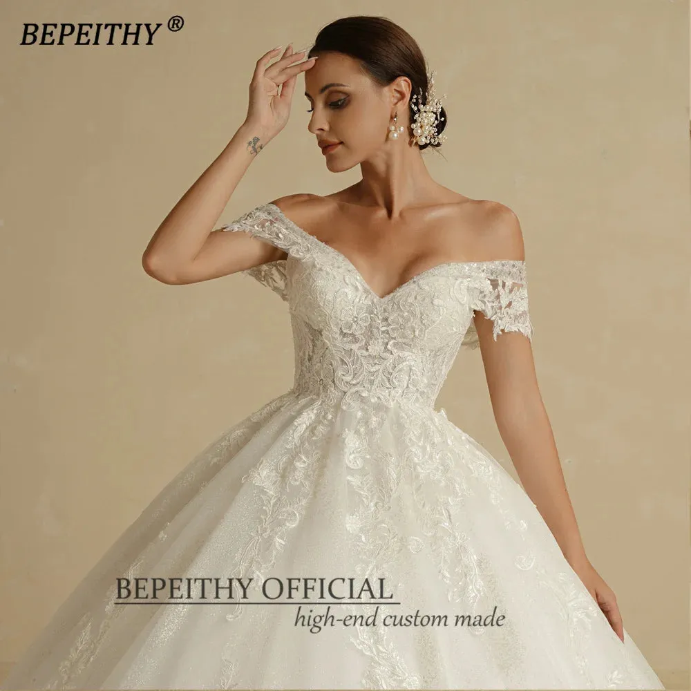 Wedding Dresses For Women Sleeveless Vintage Shinny Glitter Bridal Ball Gown