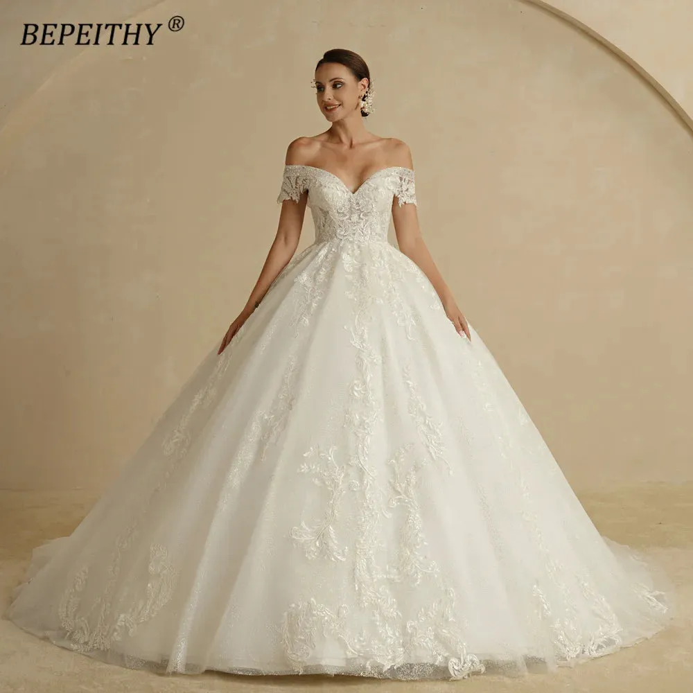 Wedding Dresses For Women Sleeveless Vintage Shinny Glitter Bridal Ball Gown