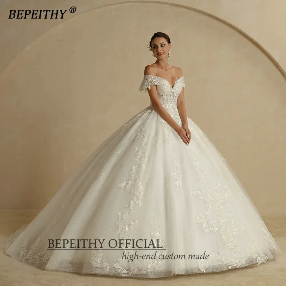Wedding Dresses For Women Sleeveless Vintage Shinny Glitter Bridal Ball Gown