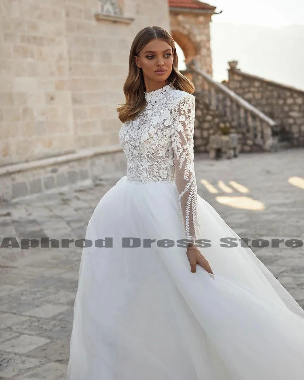 Wedding Dresses Modest O Neck Long Sleeves Muslim Bride Dresses Bridal Gown
