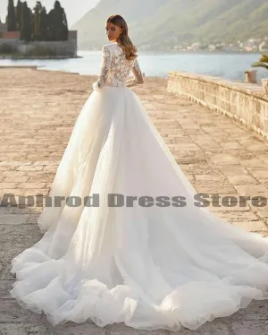 Wedding Dresses Modest O Neck Long Sleeves Muslim Bride Dresses Bridal Gown